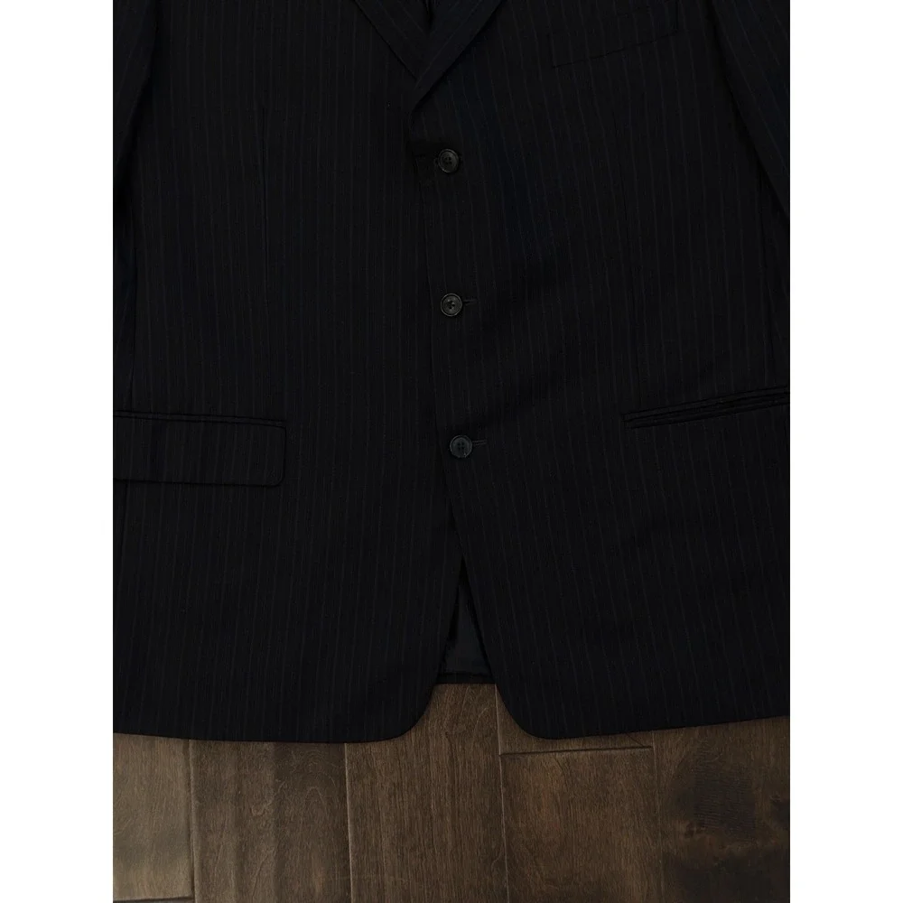 Roberto Villini Jacket Blazer Mens 48L Black/Purple‎ Striped 100% Wool 3-Button